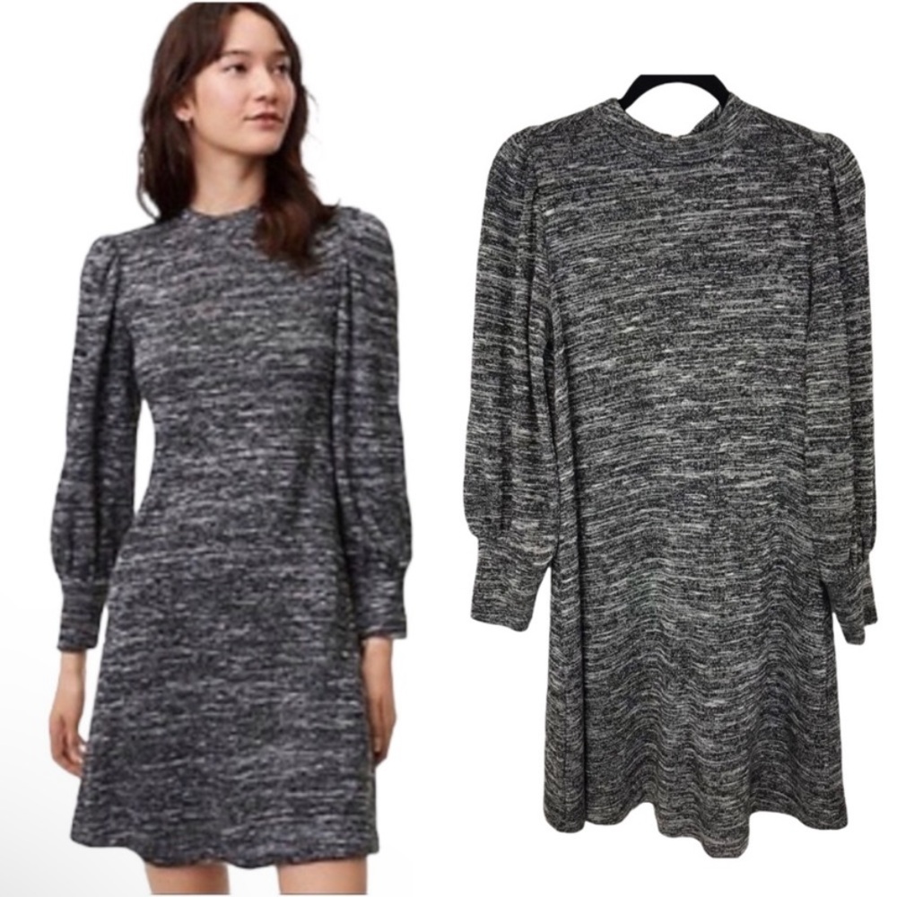 LOFT Marled Knit Bishop Puff Sleeve Sweater Dress
